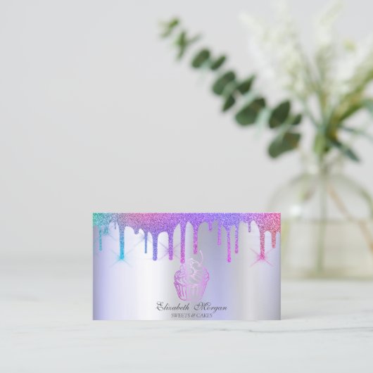 Chic Cupcake Rainbow Tropfens Bäckerei Violet Visitenkarte (Stehend Vorderseite)