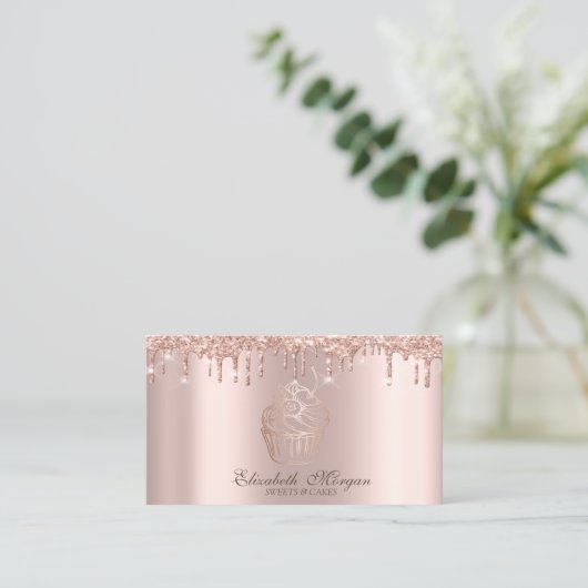 Chic Cupcake Rose Gold Tropfen Bäckerei Visitenkarte (Stehend Vorderseite)