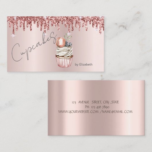 Chic Cupcakes Macaroon Rose Gold Tropfen Visitenkarte (Vorne/Hinten)