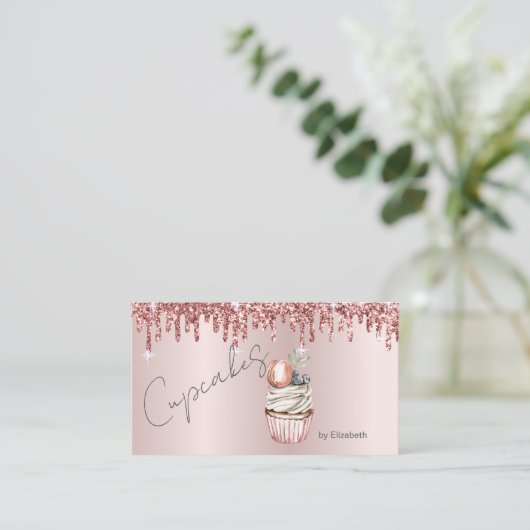 Chic Cupcakes Macaroon Rose Gold Tropfen Visitenkarte (Stehend Vorderseite)