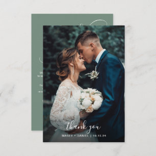Chic Cursive Calligrafy Sage Green Foto Hochzeit Dankeskarte