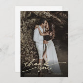 Chic Cursive Handwriting Wedding Foto Dankeskarte (Vorne/Hinten)