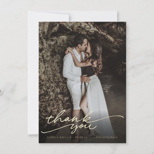 Chic Cursive Handwriting Wedding Foto Dankeskarte (Vorderseite)