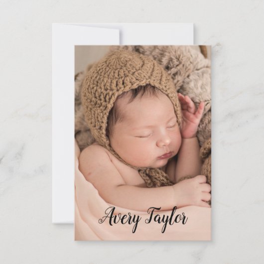 Chic Custom Baby Foto Name Script Birth Ankündigung (Vorderseite)