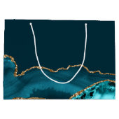 Chic Custom Bat Mitzvah Mazel Tov Aquamarin Gold Große Geschenktüte (Rückseite)