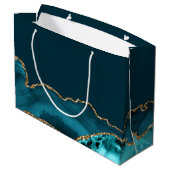 Chic Custom Bat Mitzvah Mazel Tov Aquamarin Gold Große Geschenktüte (Rückseite Schrägansicht)