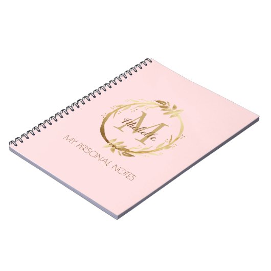 Chic Custom Blush Pink Gold Monogram My Notes Notizblock (Linke Seite)