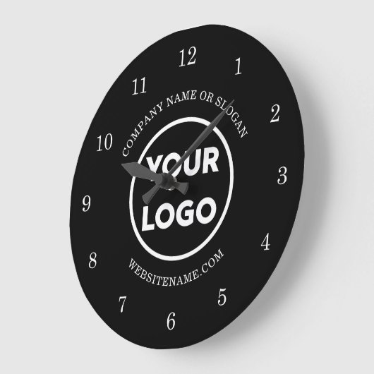 Chic Custom Business Logo und Text auf schwarz Große Wanduhr (Winkel)