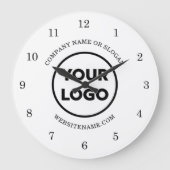 Chic Custom Business Logo und Text auf Weiß Große Wanduhr (Vorderseite)