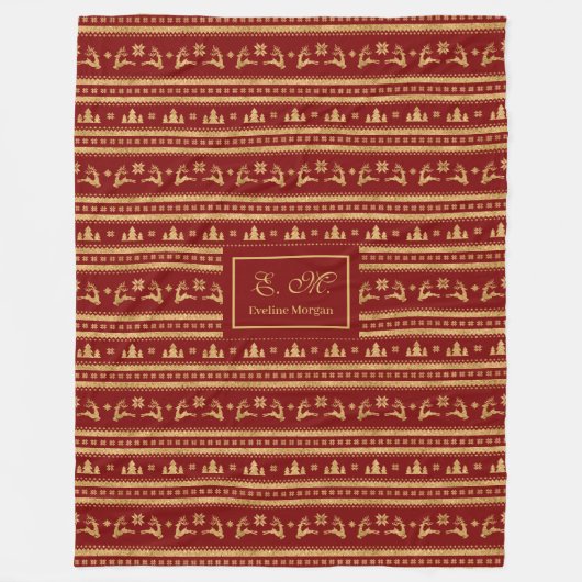 Chic Custom Christmas Blanket Red Gold Monogram Fleecedecke (Vorderseite)