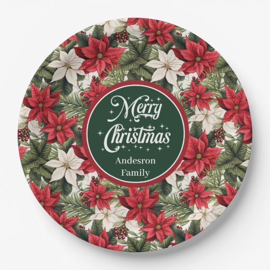 Chic Custom Christmas Floral Paper Plates Gift Pappteller (Vorderseite)