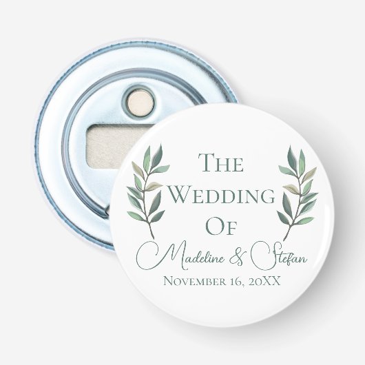 Chic Custom Eucalyptus Blätter Botanische Hochzeit Flaschenöffner (Vorderseite)