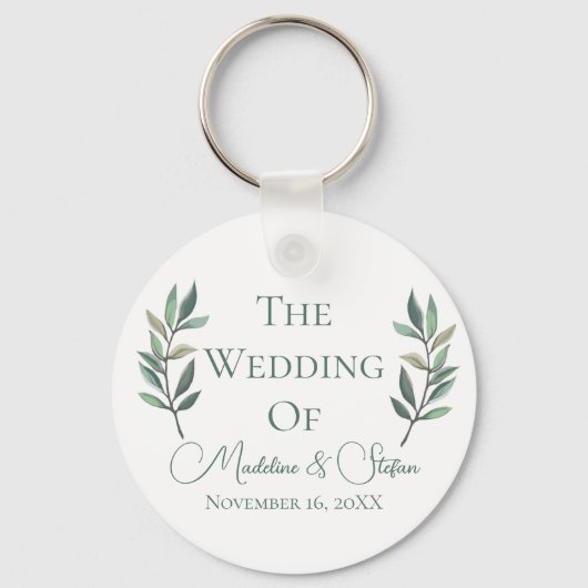Chic Custom Eucalyptus Blätter Botanische Hochzeit Schlüsselanhänger (Rückseite)