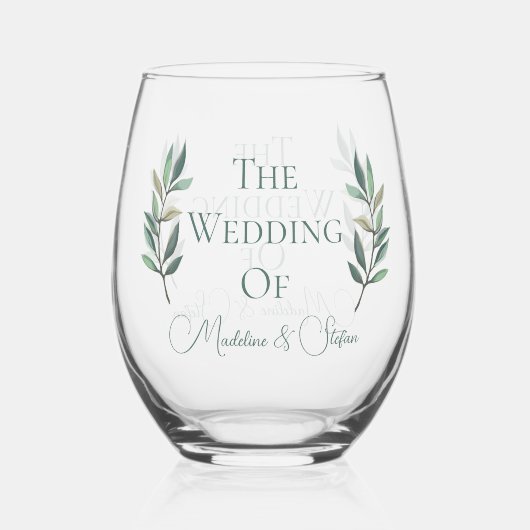 Chic Custom Eucalyptus Blätter Botanische Hochzeit Weinglas Ohne Stiel (Vorderseite)