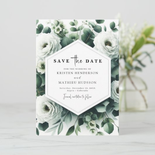 Chic Custom Eucalyptus Digital Wedding Save The Date (Stehend Vorderseite)