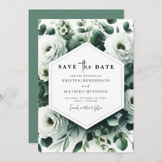 Chic Custom Eucalyptus Digital Wedding Save The Date (Vorne/Hinten)