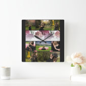 Chic Custom Floral Family und Mutter Foto Collage Quadratische Wanduhr (Zuhause)