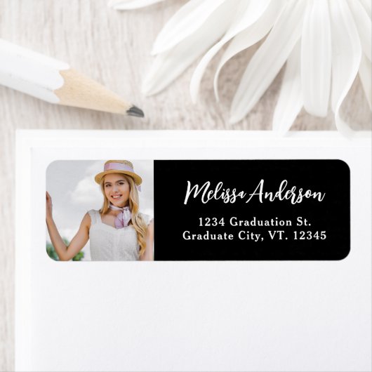 Chic Custom Foto Black Abschluss Rücksendeadresse (Insitu)