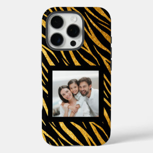 Chic Custom Foto Black Gold Zebra Personalisiert iPhone 16 Pro Hülle