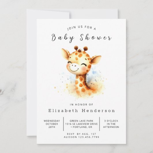 Chic Custom Giraffe Baby Dusche Einladung (Vorderseite)