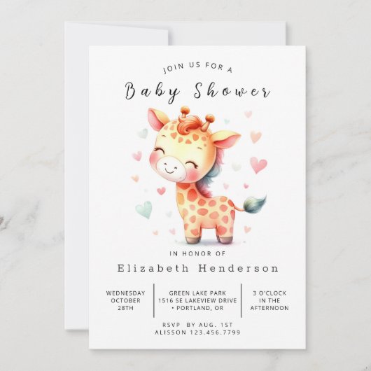 Chic Custom Giraffe Baby Dusche Einladung (Vorderseite)