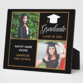Chic Custom Graduate Foto Black Gold Abschluss Fotoplatte (Seite)