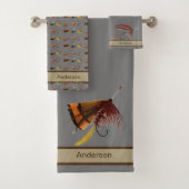 Chic Custom Gray Tan Fly Fishing Fliegt Küste Badhandtuch Set (Insitu)