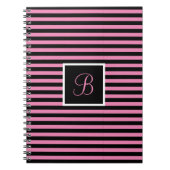 Chic Custom Initial Letter Pink und Black Striping Notizblock (Vorderseite)