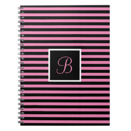 Chic Custom Initial Letter Pink und Black Striping Notizblock