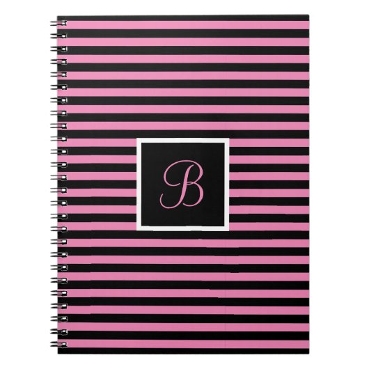 Chic Custom Initial Letter Pink und Black Striping Notizblock (Vorderseite)