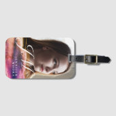 Chic Custom Lila Blush Pink Foto Mit Monogramm Gepäckanhänger (Vorderseite (Horizontal))