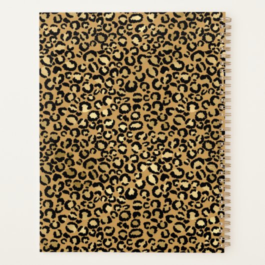 Chic Custom Monogram Gold Leopard Print Name Planer (Rückseite)