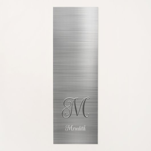 Chic Custom Monogram Gray Brushed Metallic Script Yogamatte (Vorderseite)