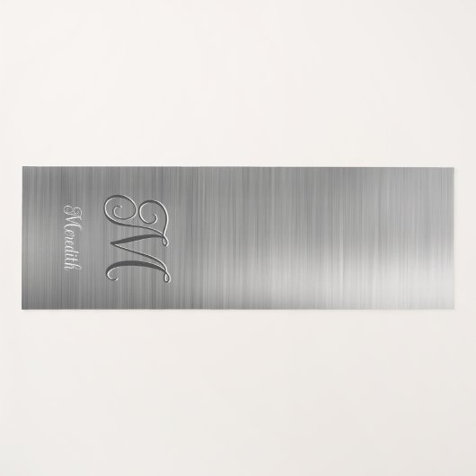 Chic Custom Monogram Gray Brushed Metallic Script Yogamatte (Vorderseite (Horizontal))