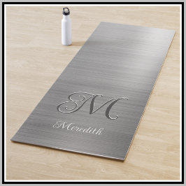 Chic Custom Monogram Gray Brushed Metallic Script Yogamatte
