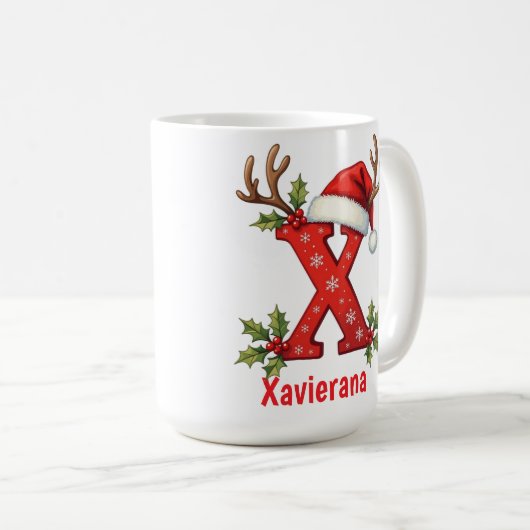 Chic custom Monogram initial X merry Christmas Kaffeetasse (VorderseiteRechts)