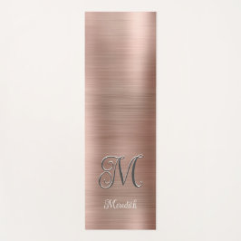 Chic Custom Monogram Pink Brushed Metallic Script Yogamatte