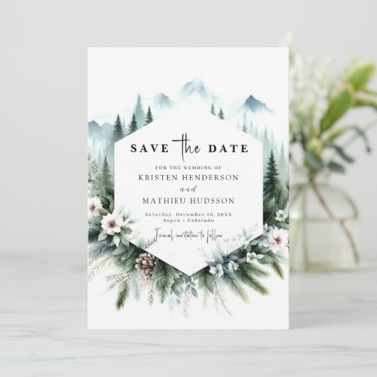 Chic Custom Mountain Wedding Save The Date (Stehend Vorderseite)