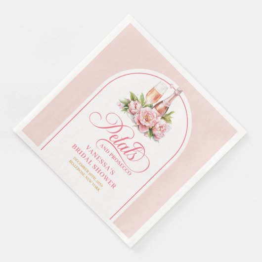 Chic Custom Name Petals and Prosecco Napkins Serviette (Ecke)