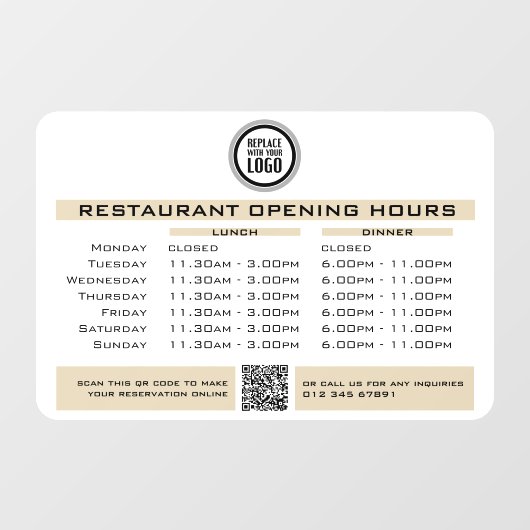 Chic Custom Opening Lunch Dinner Hours Restaurant Fensteraufkleber (Blatt)