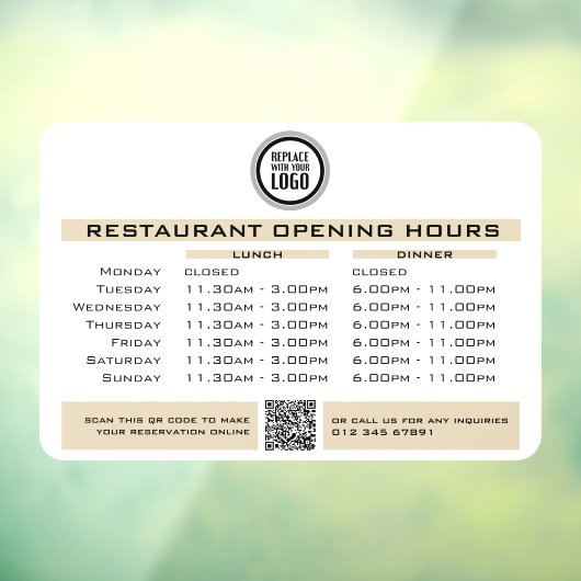 Chic Custom Opening Lunch Dinner Hours Restaurant Fensteraufkleber (Blatt 3)