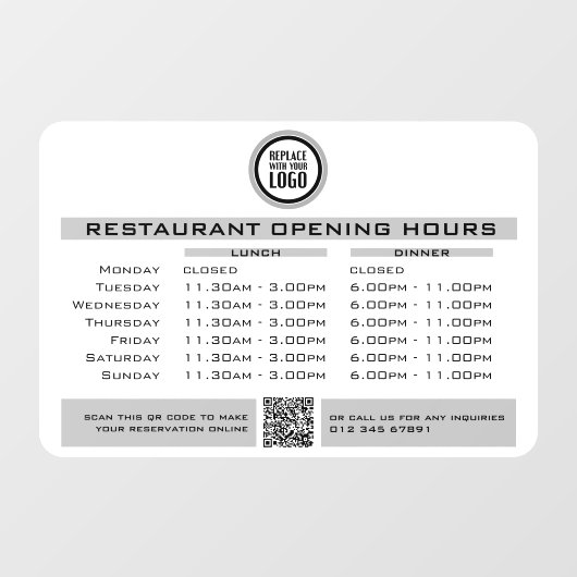Chic Custom Opening Lunch Dinner Hours Restaurant Fensteraufkleber (Blatt)