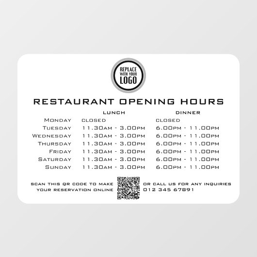Chic Custom Opening Lunch Dinner Hours Restaurant Fensteraufkleber (Blatt)