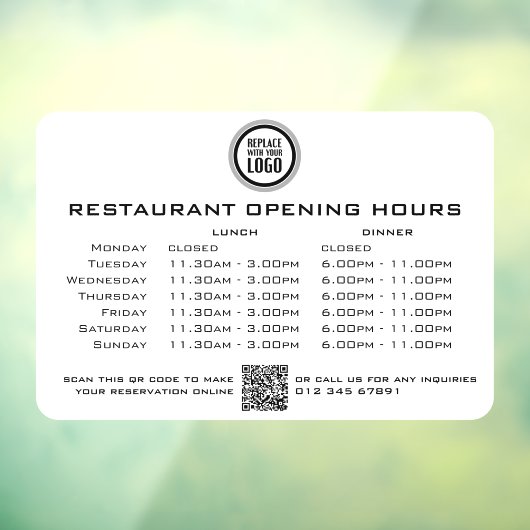 Chic Custom Opening Lunch Dinner Hours Restaurant Fensteraufkleber (Blatt 3)