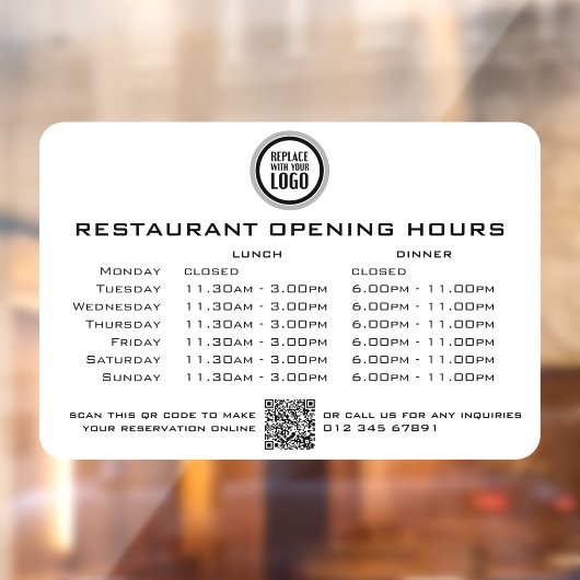 Chic Custom Opening Lunch Dinner Hours Restaurant Fensteraufkleber (Blatt 2)