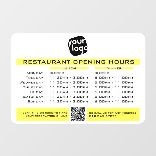 Chic Custom Opening Lunch Dinner Hours Restaurant Fensteraufkleber (Blatt)