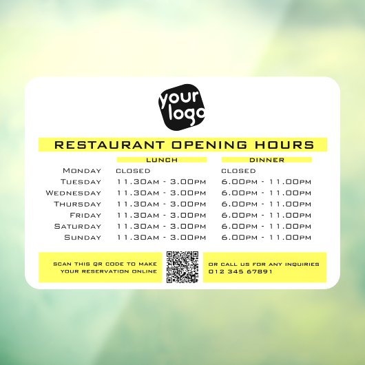 Chic Custom Opening Lunch Dinner Hours Restaurant Fensteraufkleber (Blatt 3)