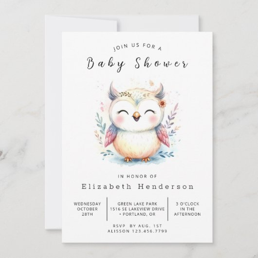 Chic Custom Owl Baby Dusche Einladung (Vorderseite)