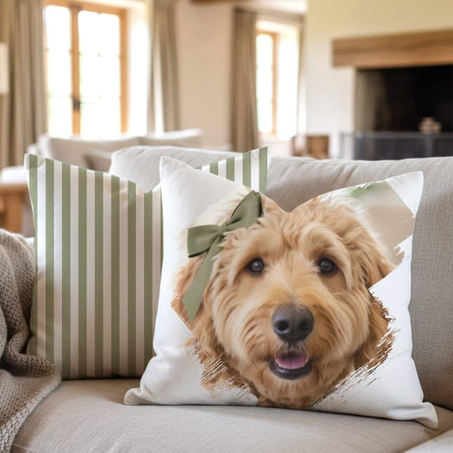 Chic Custom Photo Paint Brushstroke Dog Green Kissen (Von Creator hochgeladen)