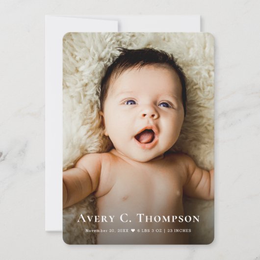 Chic Custom Photo Thank you Heart Modern Birth Ankündigung (Vorderseite)